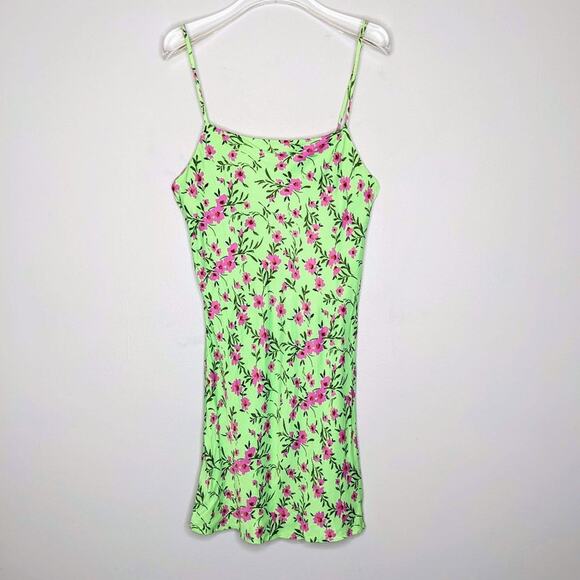 Zara Green Floral Print Mini Slip Dres Adjustable Straps Button Detail Size M - Picture 1 of 8